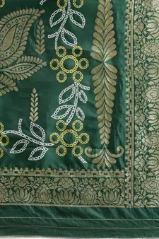 Kimisha Women's Dark Green silk blend Woven Design Saree With Unstitched Blouse