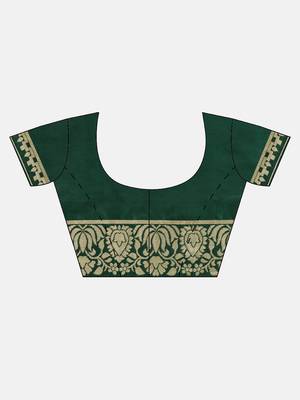 Kimisha Women's Dark Green silk blend Woven Design Saree With Unstitched Blouse 5