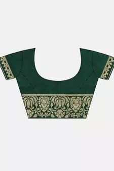 Kimisha Women's Dark Green silk blend Woven Design Saree With Unstitched Blouse