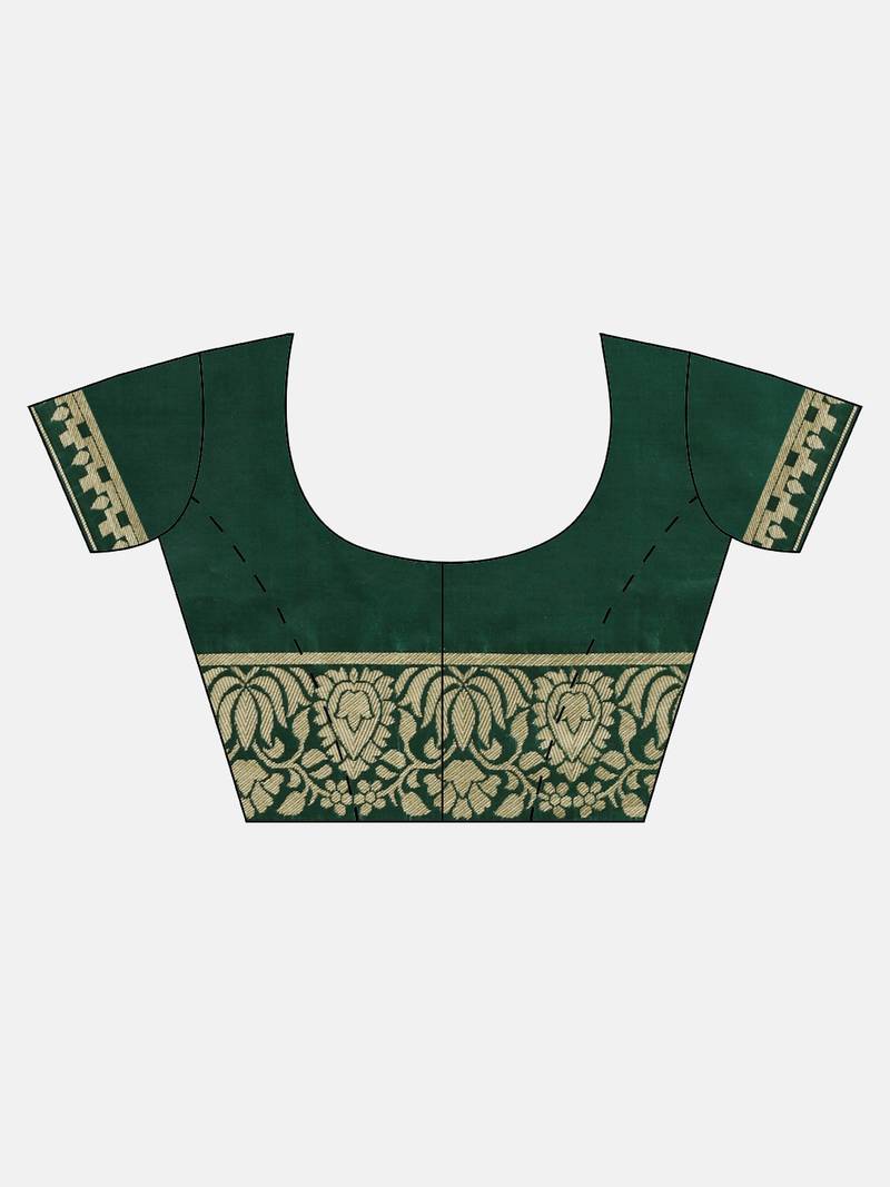 Kimisha Women's Dark Green Silk Woven Design Saree With Unstitched Blouse