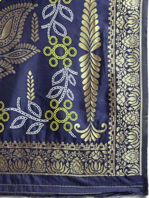 Kimisha Women's Navy Blue silk blend Woven Design Saree With Unstitched Blouse 4