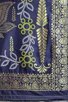 Kimisha Women's Navy Blue silk blend Woven Design Saree With Unstitched Blouse