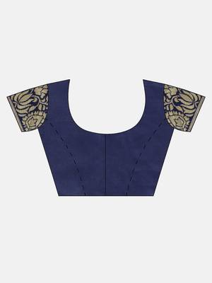Kimisha Women's Navy Blue silk blend Woven Design Saree With Unstitched Blouse 5
