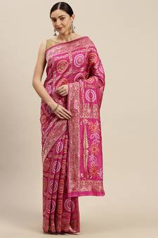 Kimisha Women's Rani Silk Woven Design Saree With Unstitched Blouse