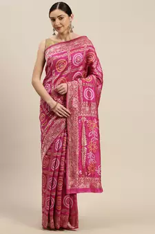 Kimisha Women's Rani Silk Woven Design Saree With Unstitched Blouse