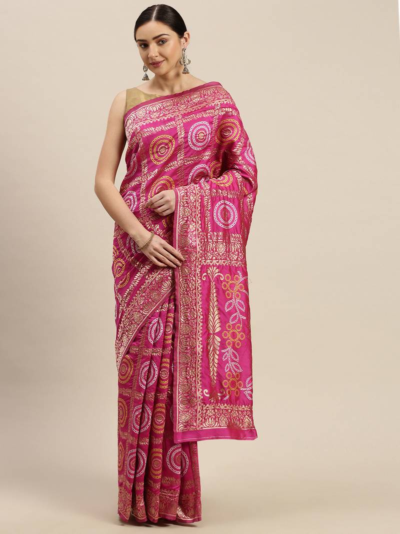 Kimisha Women's Rani Silk Woven Design Saree With Unstitched Blouse