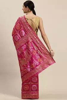 Kimisha Women's Rani silk blend Woven Design Saree With Unstitched Blouse