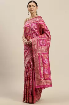 Kimisha Women's Rani silk blend Woven Design Saree With Unstitched Blouse