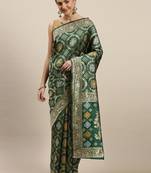 Dark Green silk blend Woven Design Saree With Unstitched Blouse