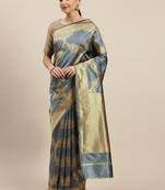 Women'S Grey Silk Woven Design Saree With Unstitched Blouse