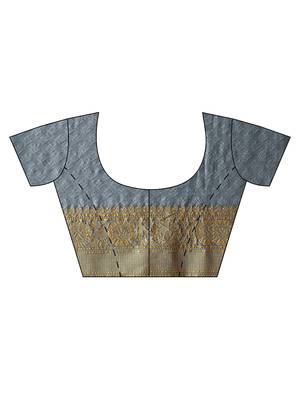 Women'S Grey silk blend Woven Design Saree With Unstitched Blouse 5
