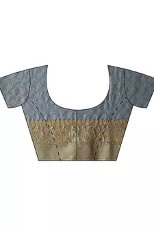 Women'S Grey silk blend Woven Design Saree With Unstitched Blouse