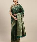 Women'S Dark Green Silk Woven Design Saree With Unstitched Blouse