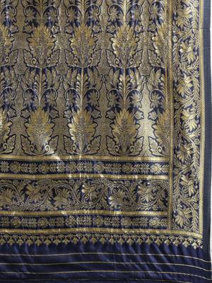Women's Navy Blue silk blend Woven Design Saree With Unstitched Blouse 4