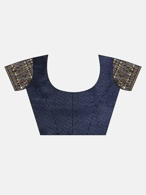 Women's Navy Blue silk blend Woven Design Saree With Unstitched Blouse 5