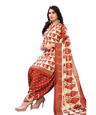 Orange Printed Polyester Unstitched Salwar  Kameez 1