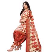 Orange Printed Polyester Unstitched Salwar  Kameez