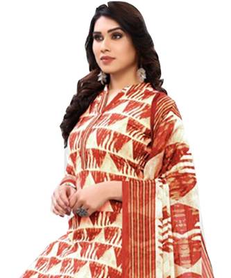 Orange Printed Polyester Unstitched Salwar  Kameez 2