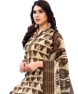 Brown Printed Polyester Unstitched Salwar  Kameez 2