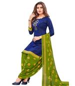 Blue Printed Polyester Unstitched Salwar  Kameez