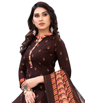 Brown Printed Polyester Unstitched Salwar  Kameez 2