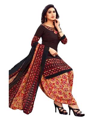 Black Printed Polyester Unstitched Salwar  Kameez 1
