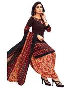 Black Printed Polyester Unstitched Salwar  Kameez