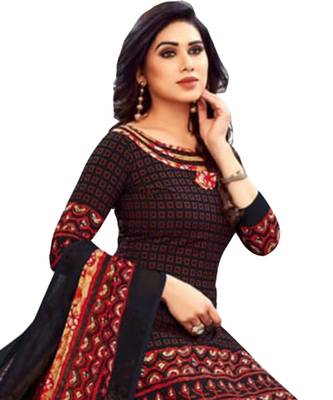 Black Printed Polyester Unstitched Salwar  Kameez 2