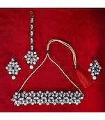 Silver PLATED White and Silver DESIGNER NECKLACE SET with MangTika