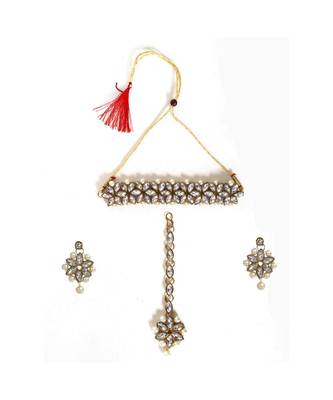 Silver PLATED White and Silver DESIGNER NECKLACE SET with MangTika 2