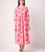 Pink printed cotton long-dresses