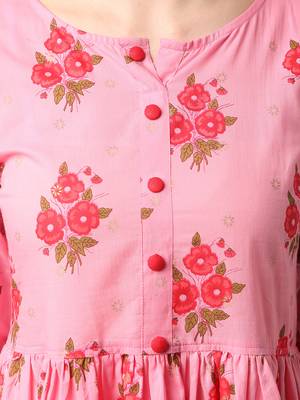 Pink printed cotton long-dresses 4
