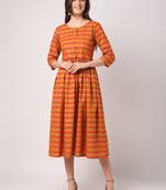 Orange printed cotton long-dresses