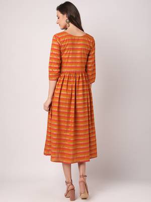 Orange printed cotton long-dresses 3