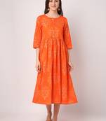 Orange printed cotton long-dresses