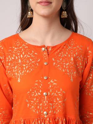 Orange printed cotton long-dresses 4