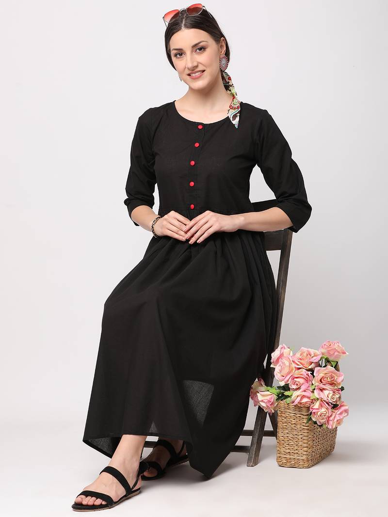 Black plain cotton longdresses THE NKS PLUS 3488854