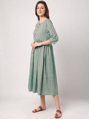 Green printed cotton long-dresses 2