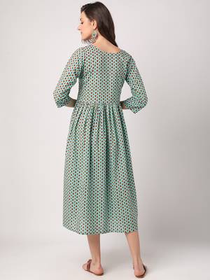 Green printed cotton long-dresses 3