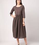 Grey plain cotton long-dresses