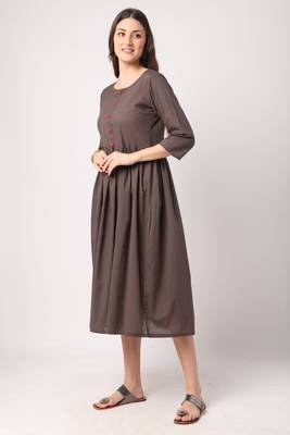 Grey plain cotton long-dresses 2