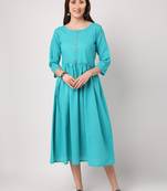 Blue plain cotton long-dresses
