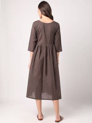 Grey plain cotton long-dresses 3