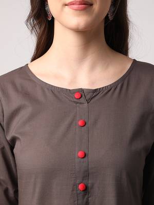 Grey plain cotton long-dresses 4
