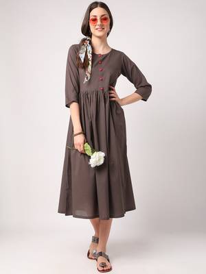 Grey plain cotton long-dresses 5