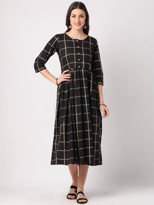 Black printed cotton long-dresses 1