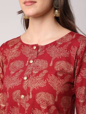 Maroon printed cotton long-dresses 4