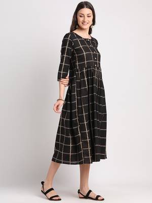 Black printed cotton long-dresses 2