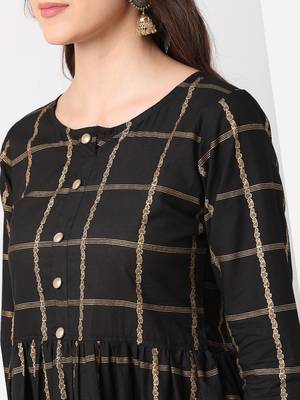 Black printed cotton long-dresses 4