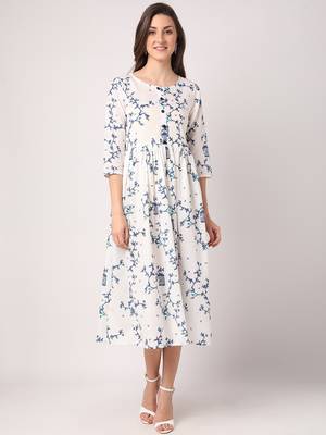 White printed cotton long-dresses 1
